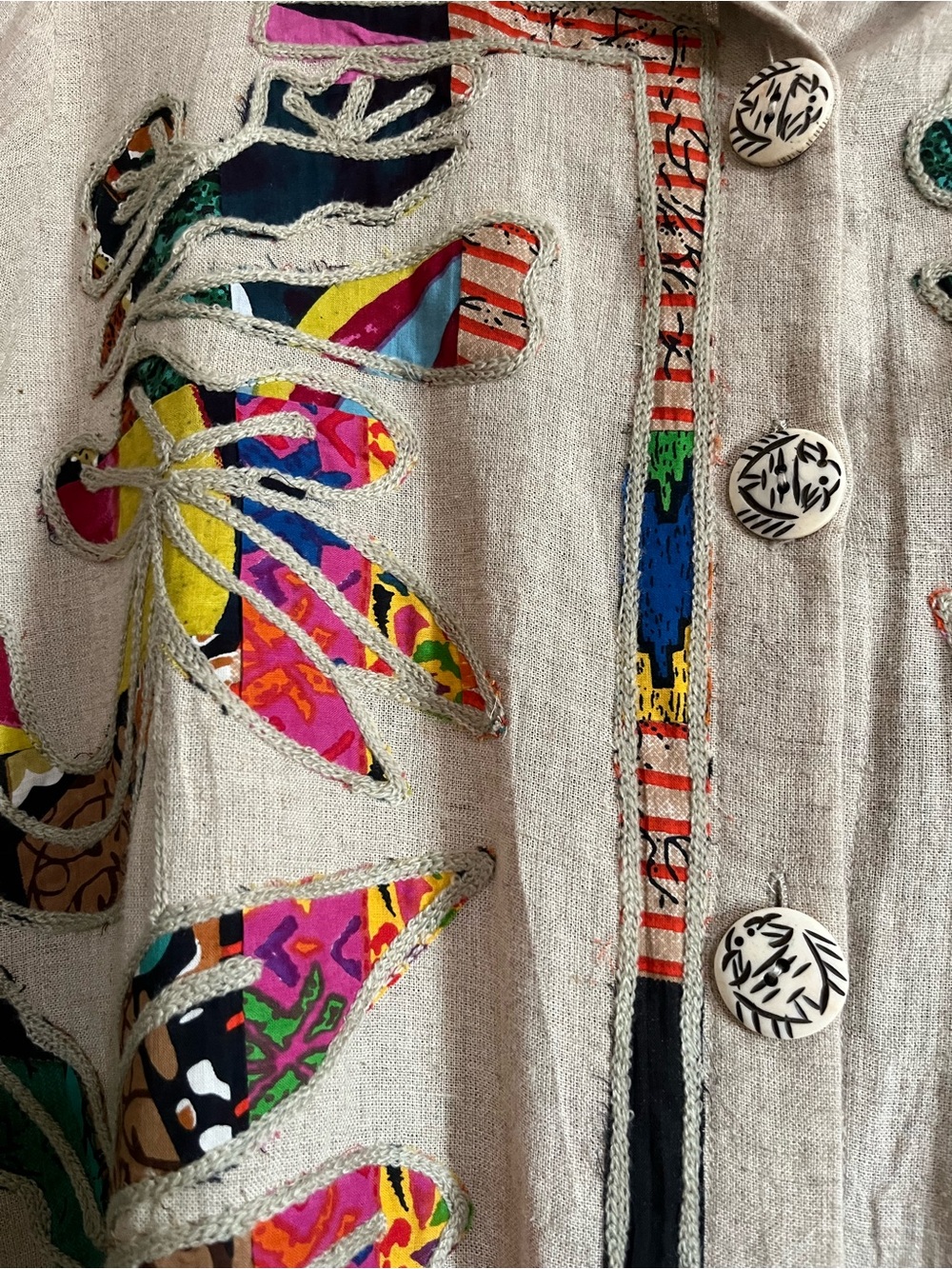 ANU Boho Embroidered Top Jacket with Multicolor Appliqué Unique Buttons. NWT LGE - Picture 5 of 10